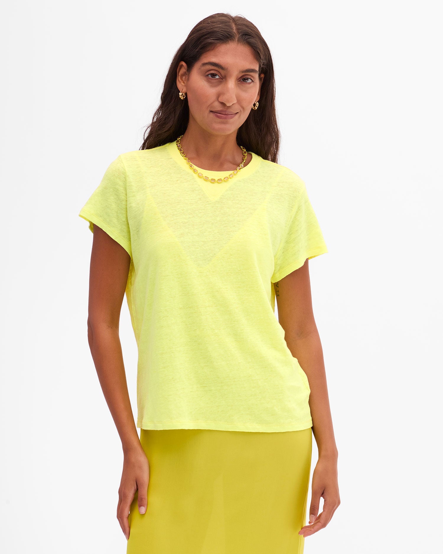 Clare V. Classic Tee Neon Yellow with V-Stitch CVA1000376