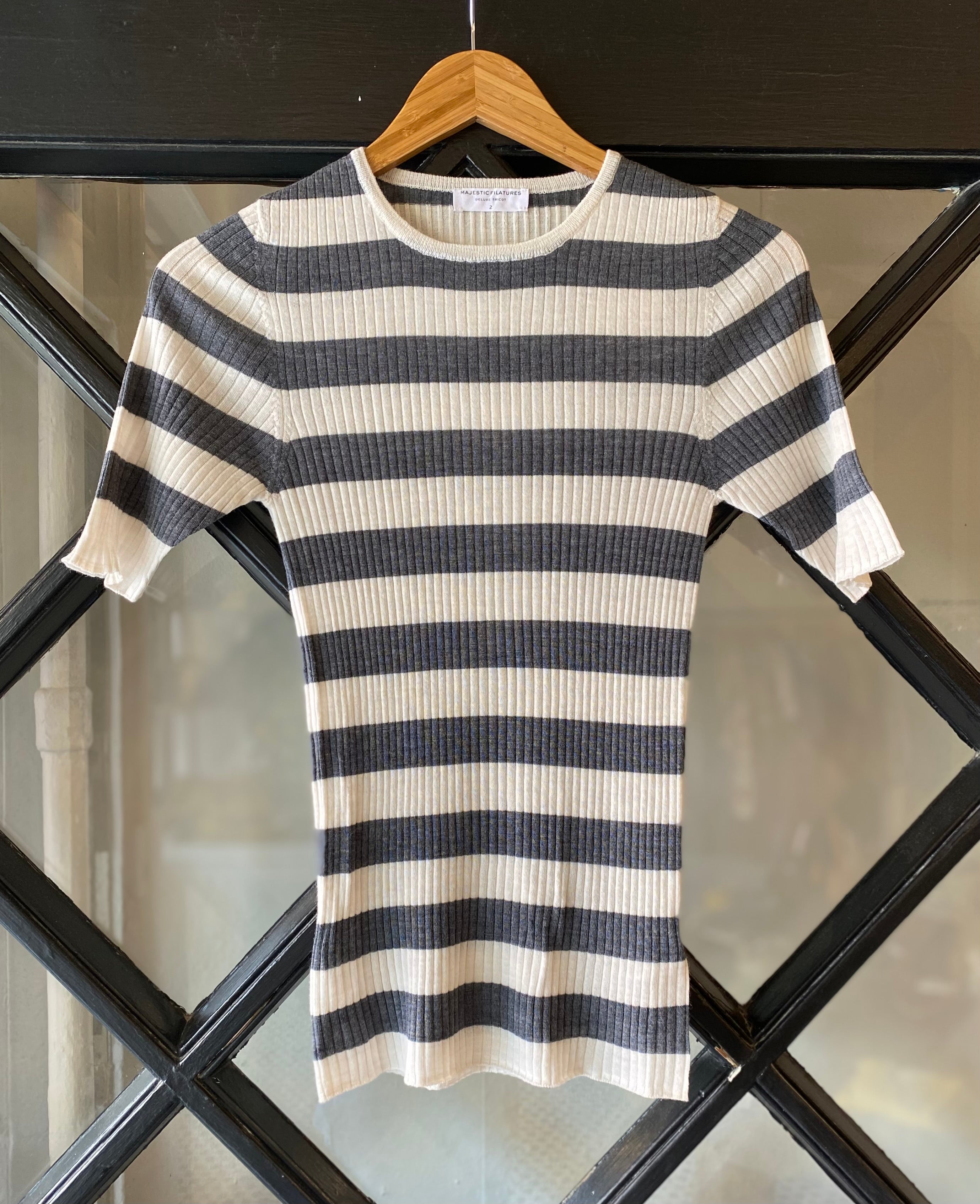 Majestic Filatures Merino Superfine Rib Knit Short Sleeve Crewneck K241-FPU724