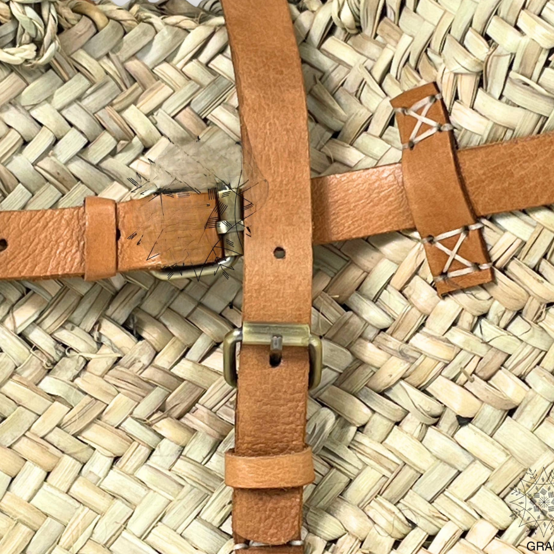 French Market Bags Double Woven Straw Bag with Leather Buckle #17