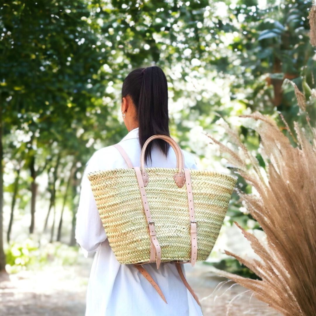French Market Baskets Backpack with Leather Straps #10