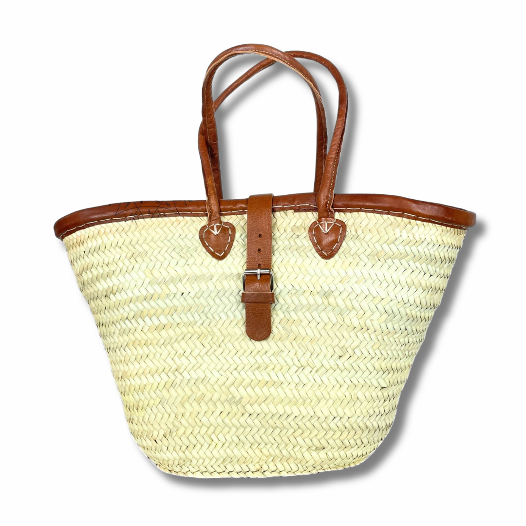 French Market Bags Straw Tote with Leather Handle & Buckle #13