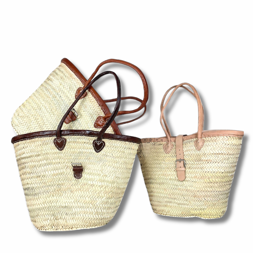 French Market Bags Straw Tote with Leather Handle & Buckle #13