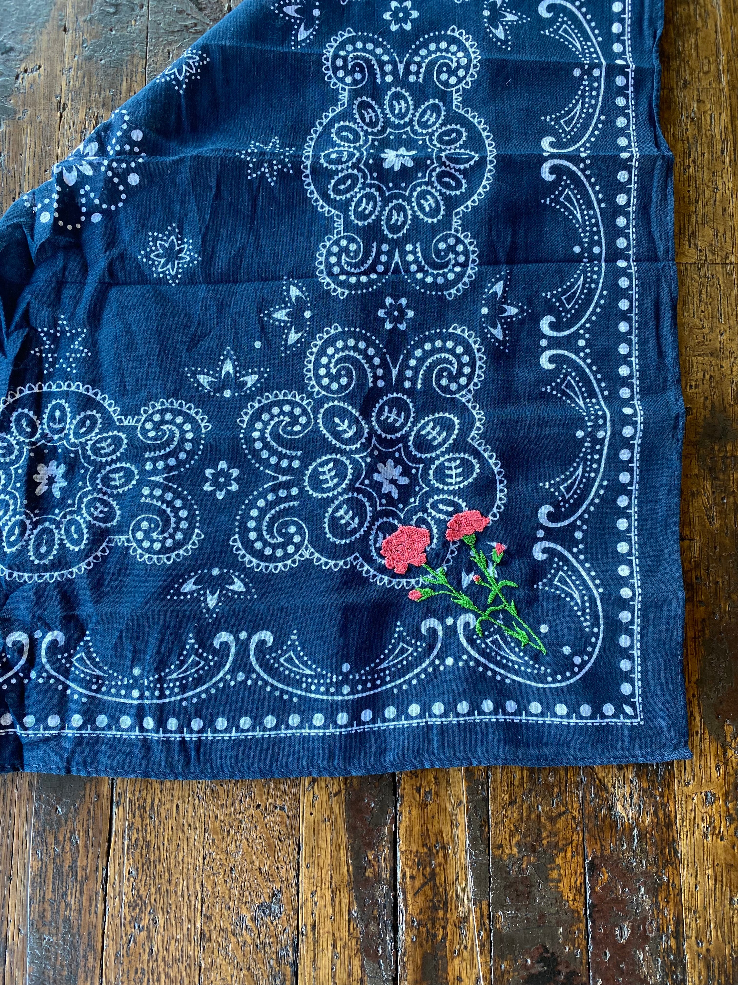 Little Lamb Embroidered Bandana w/ red flowers