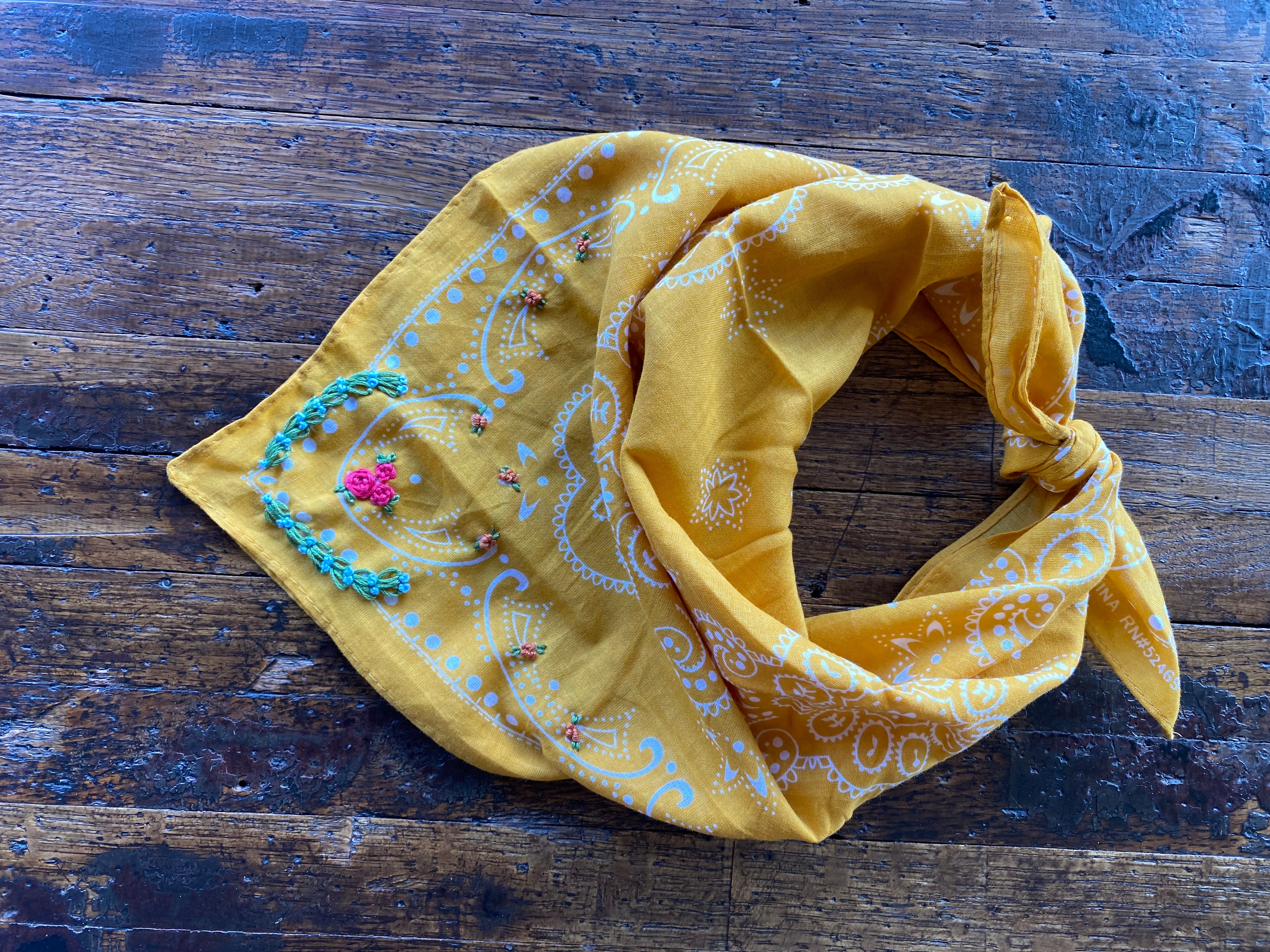 Little Lamb Yellow Bandana With Floral Embroidery