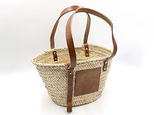 French Market Bags Handcrafted Straw Tote with Grommets & Leather Patch #1