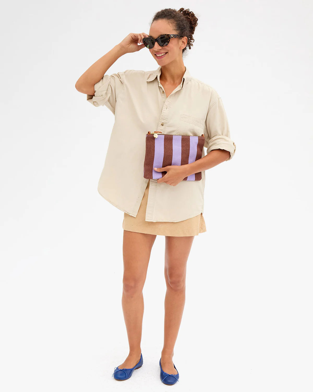 Clare V. Flat Clutch w/ Tabs-Canvas Stripe CVS1001194-JCHZN