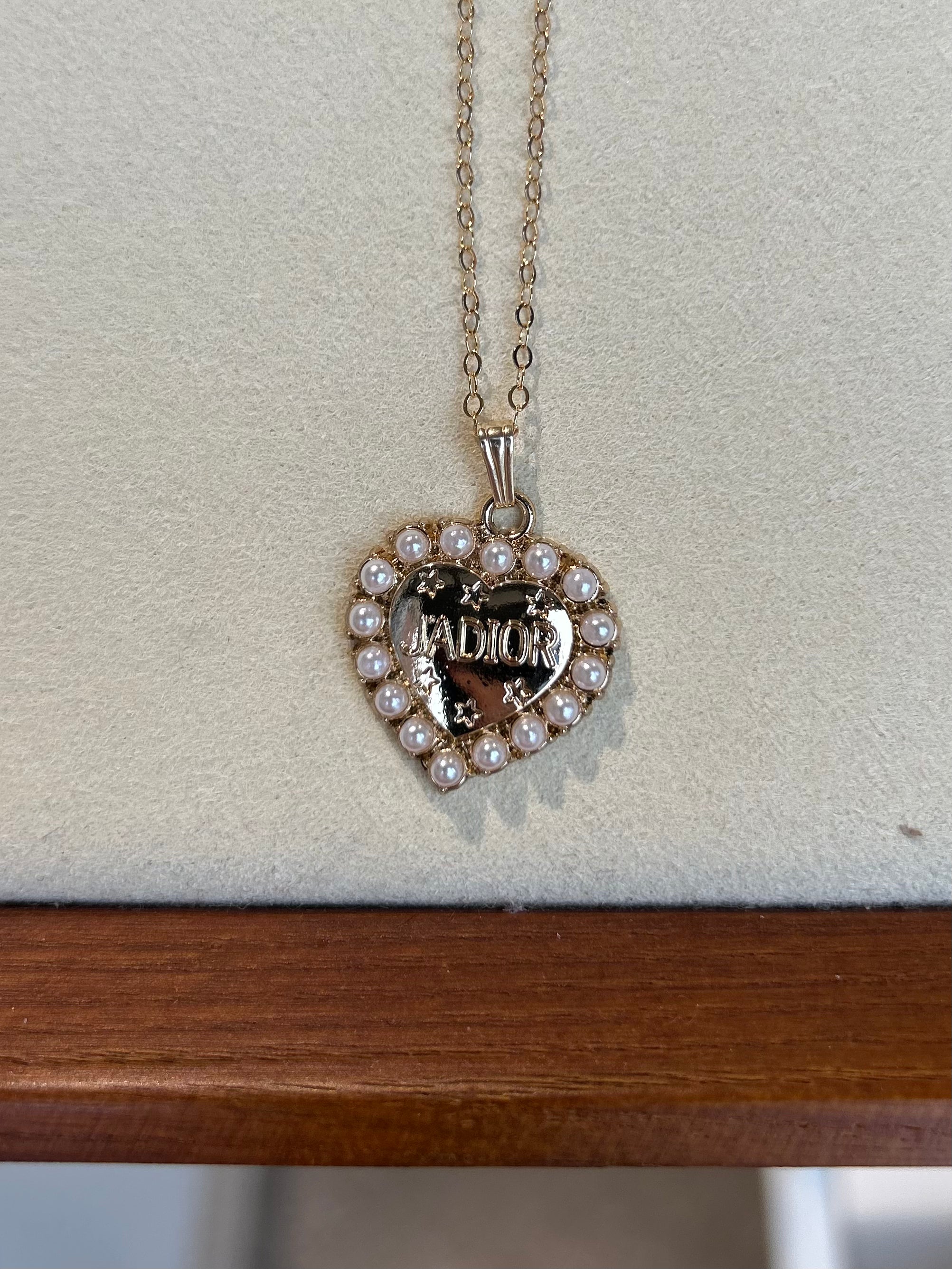 Luxury Upcycled "Jad!or" Heart Pearl 14K Gold Filled Flat Cable Necklace 1105