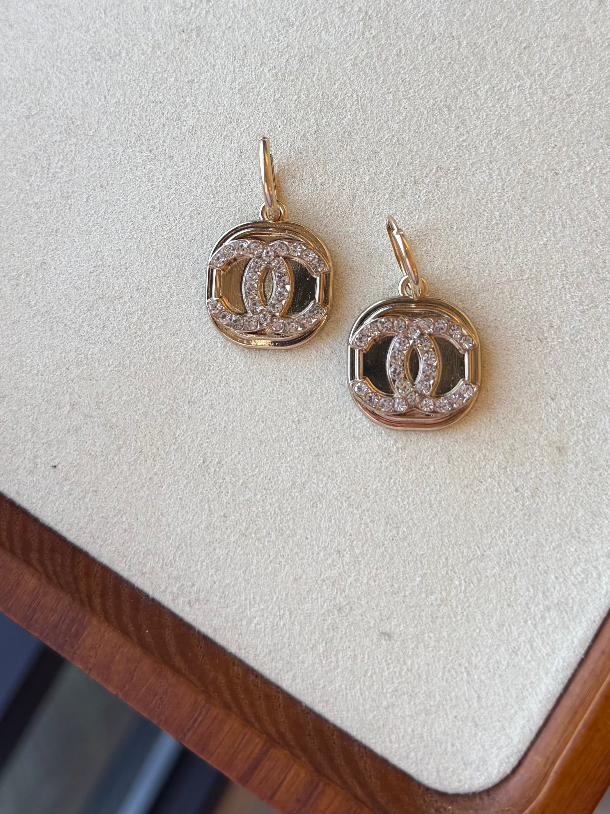 Luxury Upcycled Double "C" Jeweled 14K Gold Filled Hoop Earrings 1207