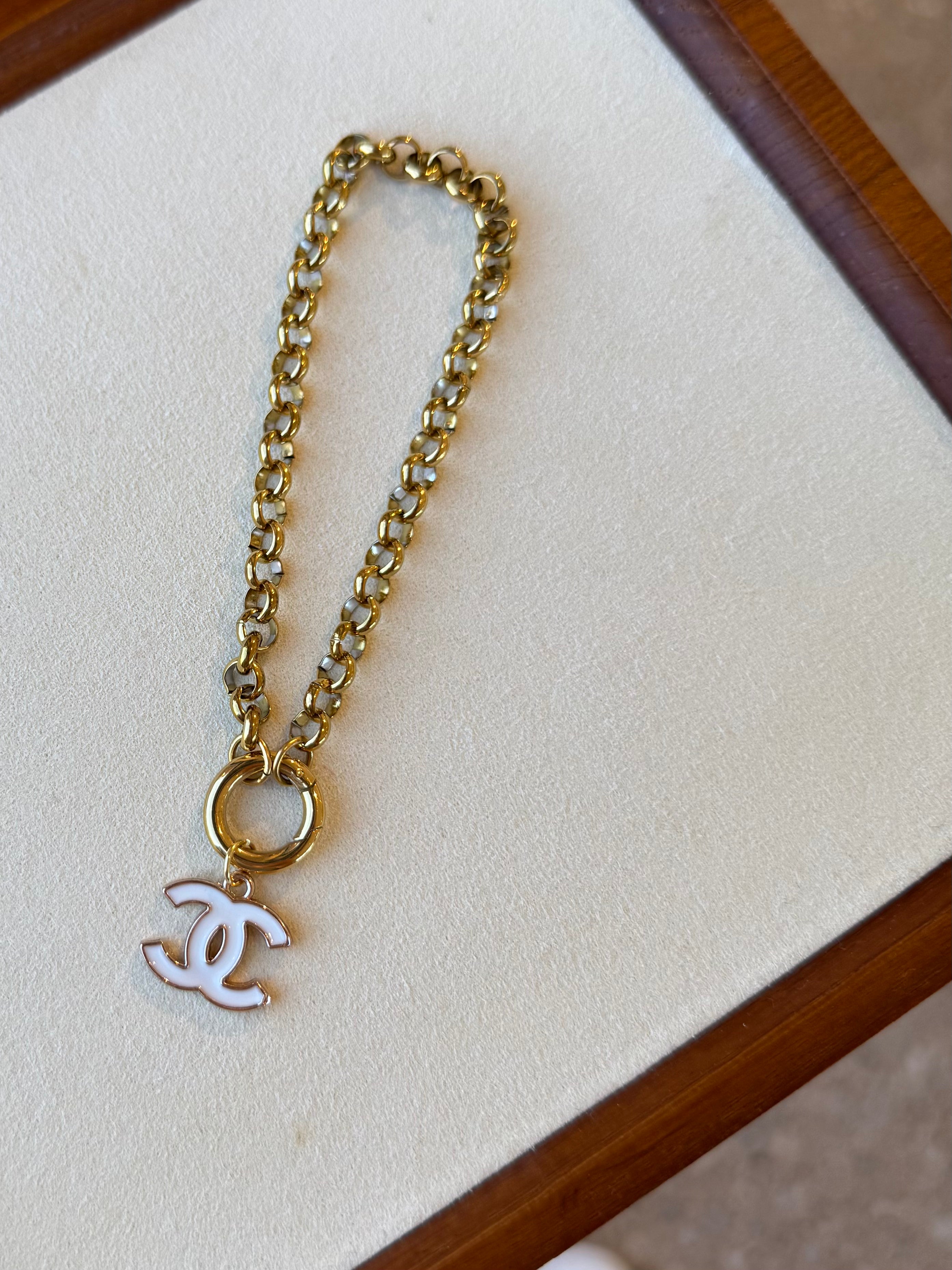 Luxury Upcycled White Double "C" 18K Gold Plated Stainless Steel Bracelet 1023