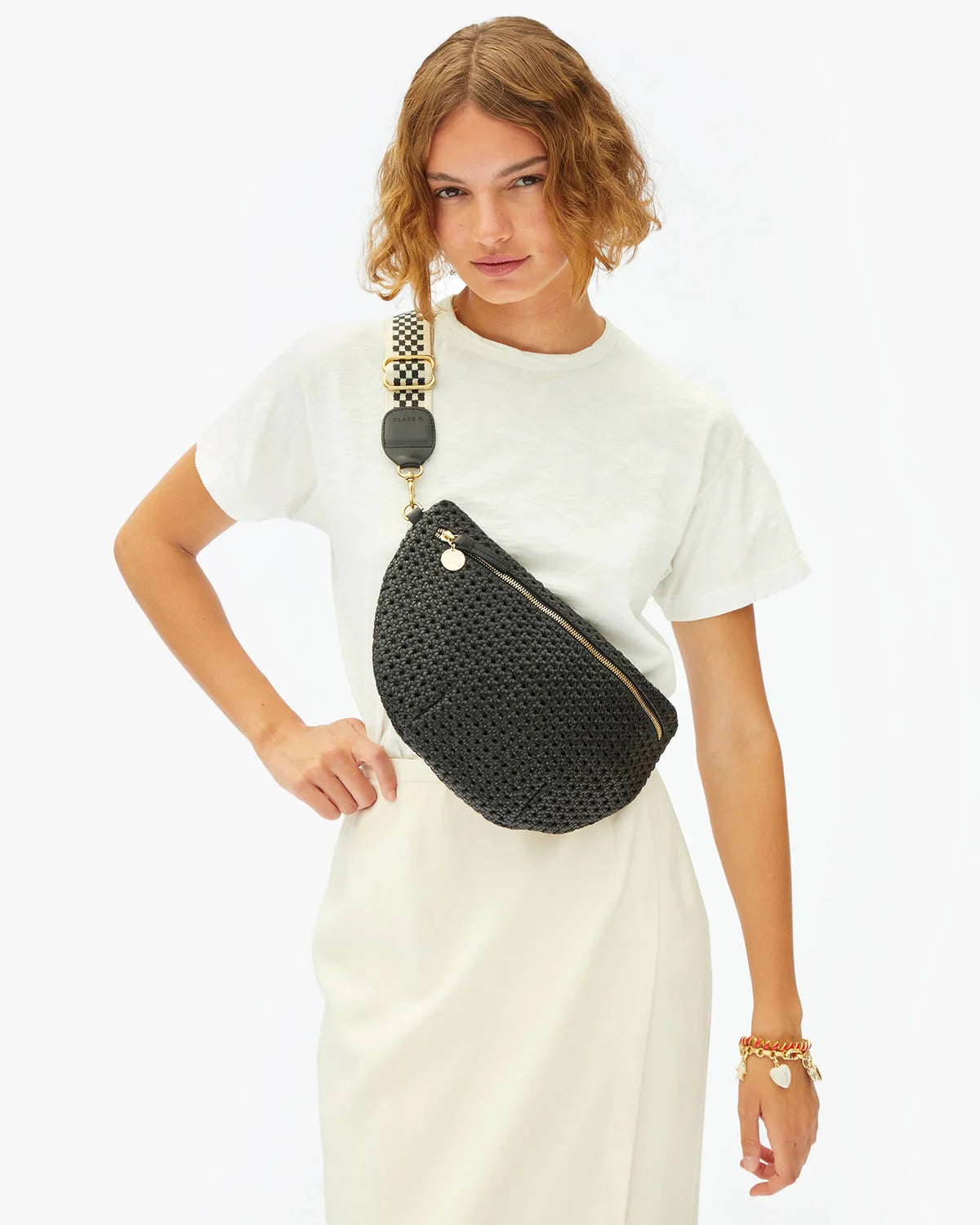 Clare V. Adjustable Crossbody Strap Checkered 100102