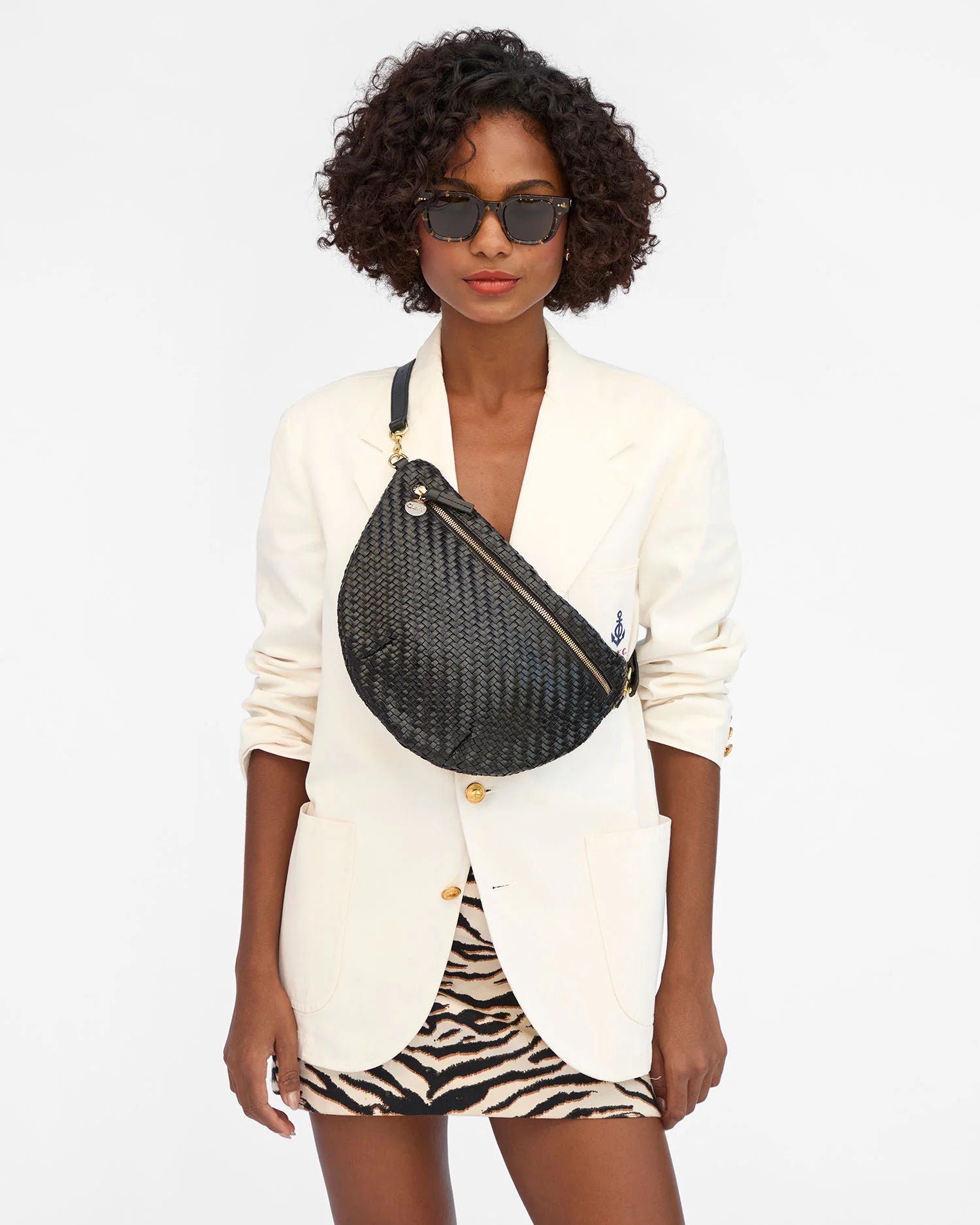 Clare V Grande Fanny Woven Zig Zag Black HB-FP-GF-100071