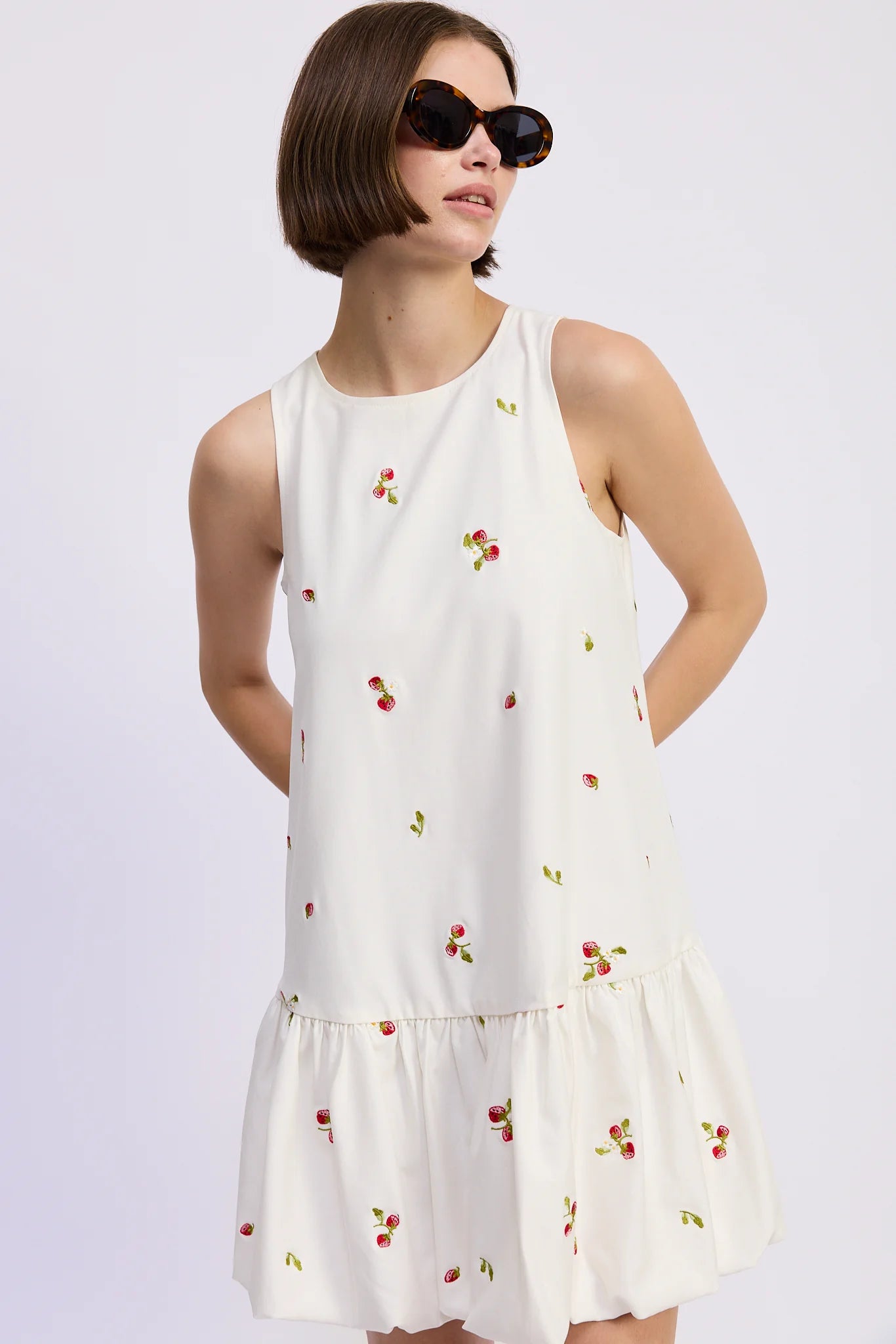 En Saison Strawberry Kiss Bubble Hem Mini Dress
