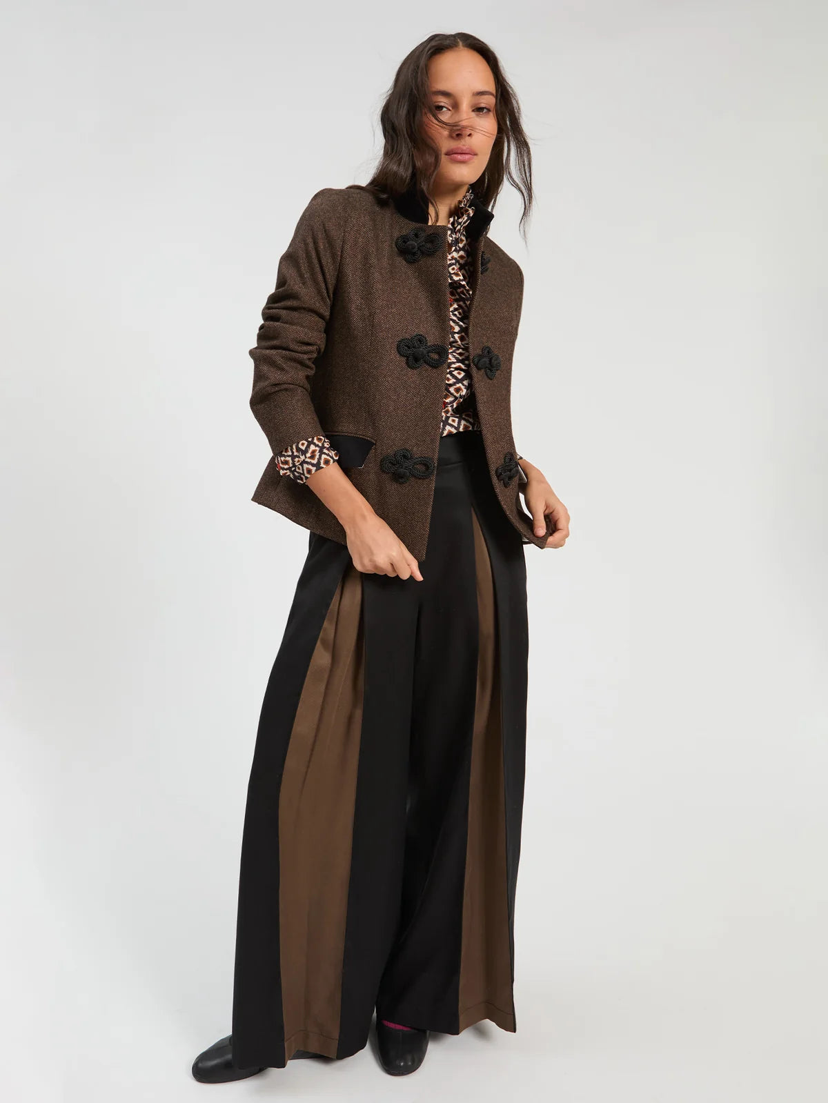 Vilagallo Brown and Black Herringbone Jacket 33931