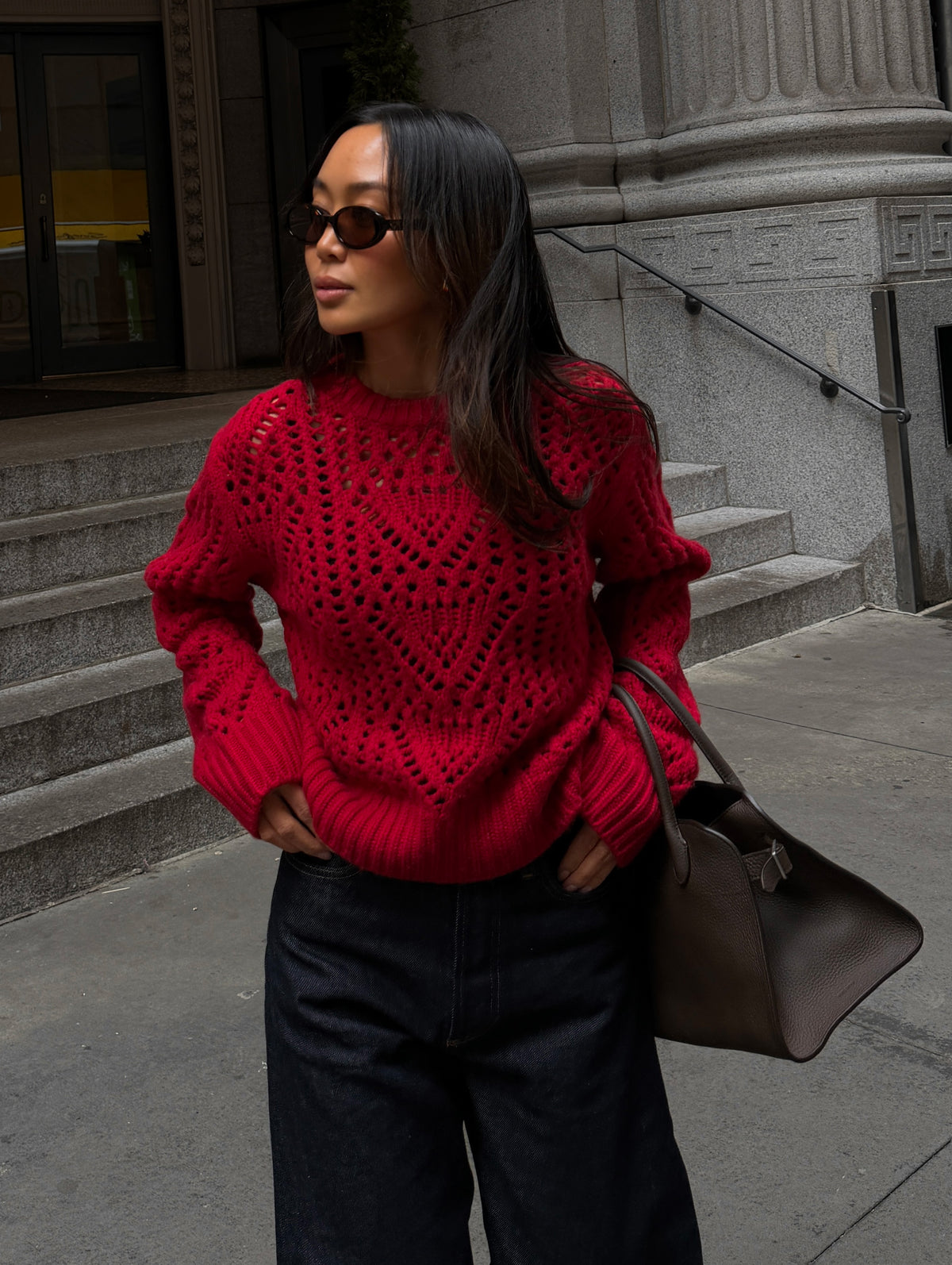White and Warren Cashmere Blend Openstitch Crewneck 21877