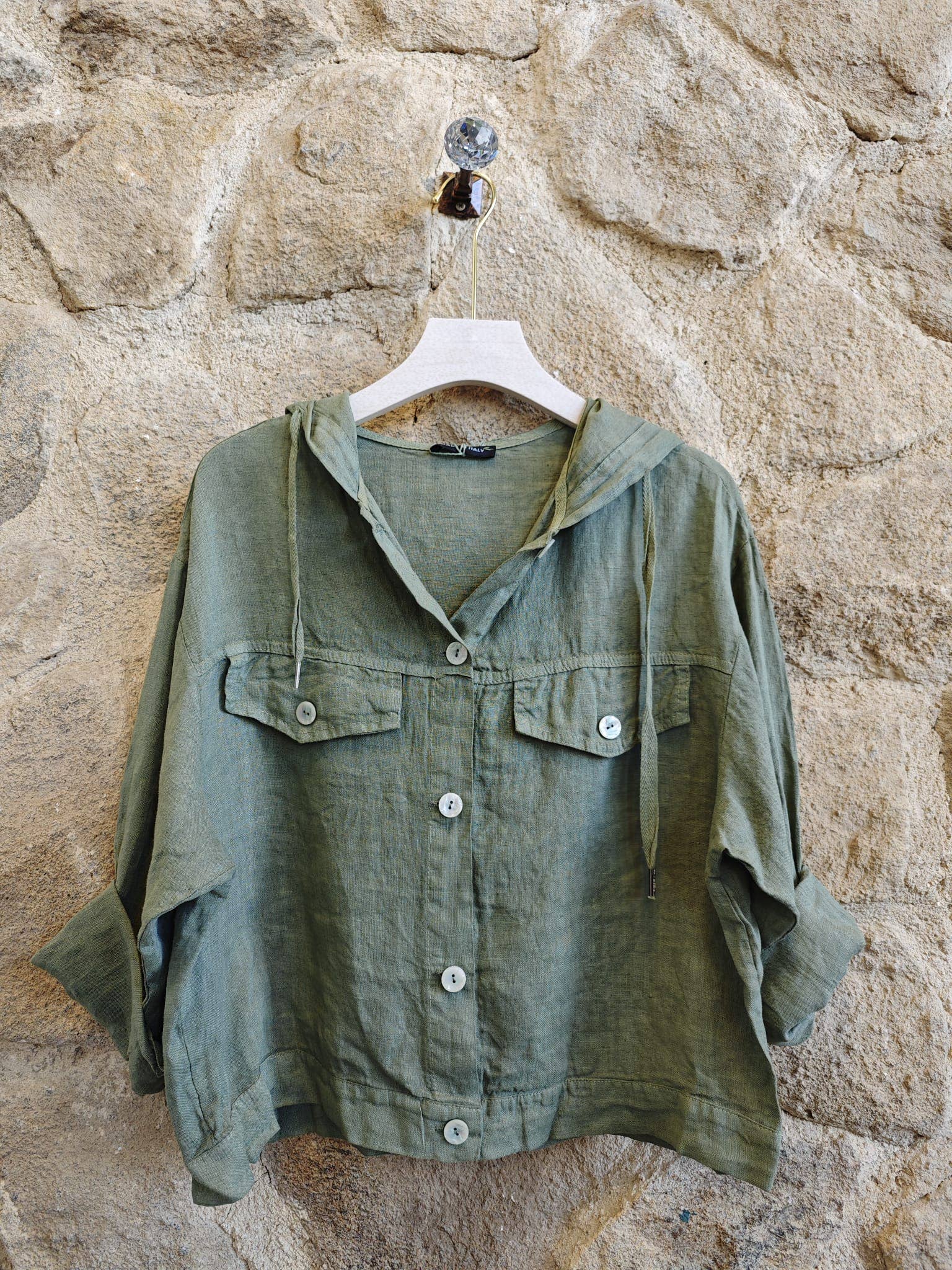 European Linen Front Pocket with Hood T-shirt 224150