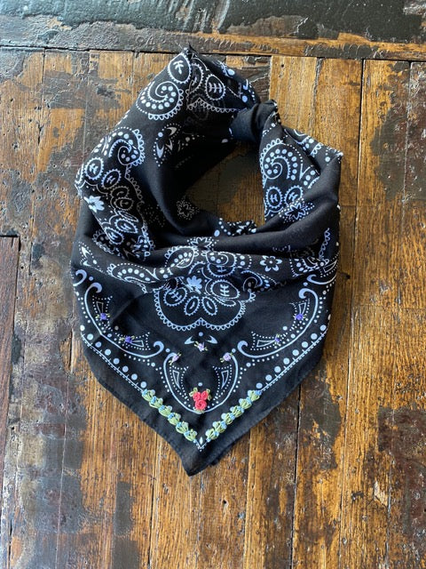Little Lamb Black Bandana With Floral Embroidery