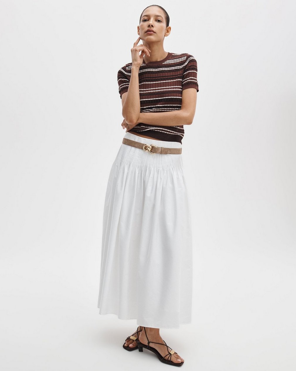 Rag & Bone Karina Striped Short-Sleeve Sweater Mahogany