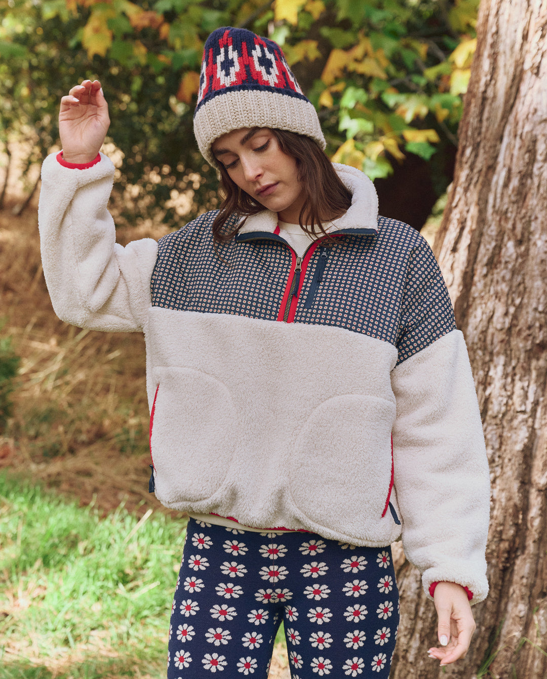 The Great The Print-Mix Plush Terrain Half-Zip in Mini Frosted Daisy & Cream