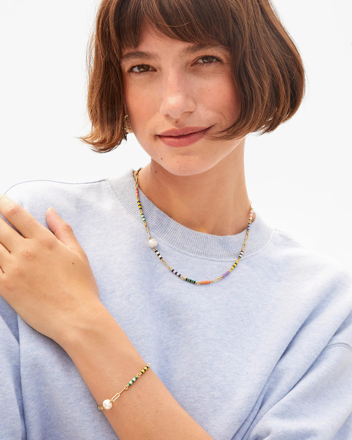 Clare V. Le Stripe Pearl Bracelet CVJ1001019