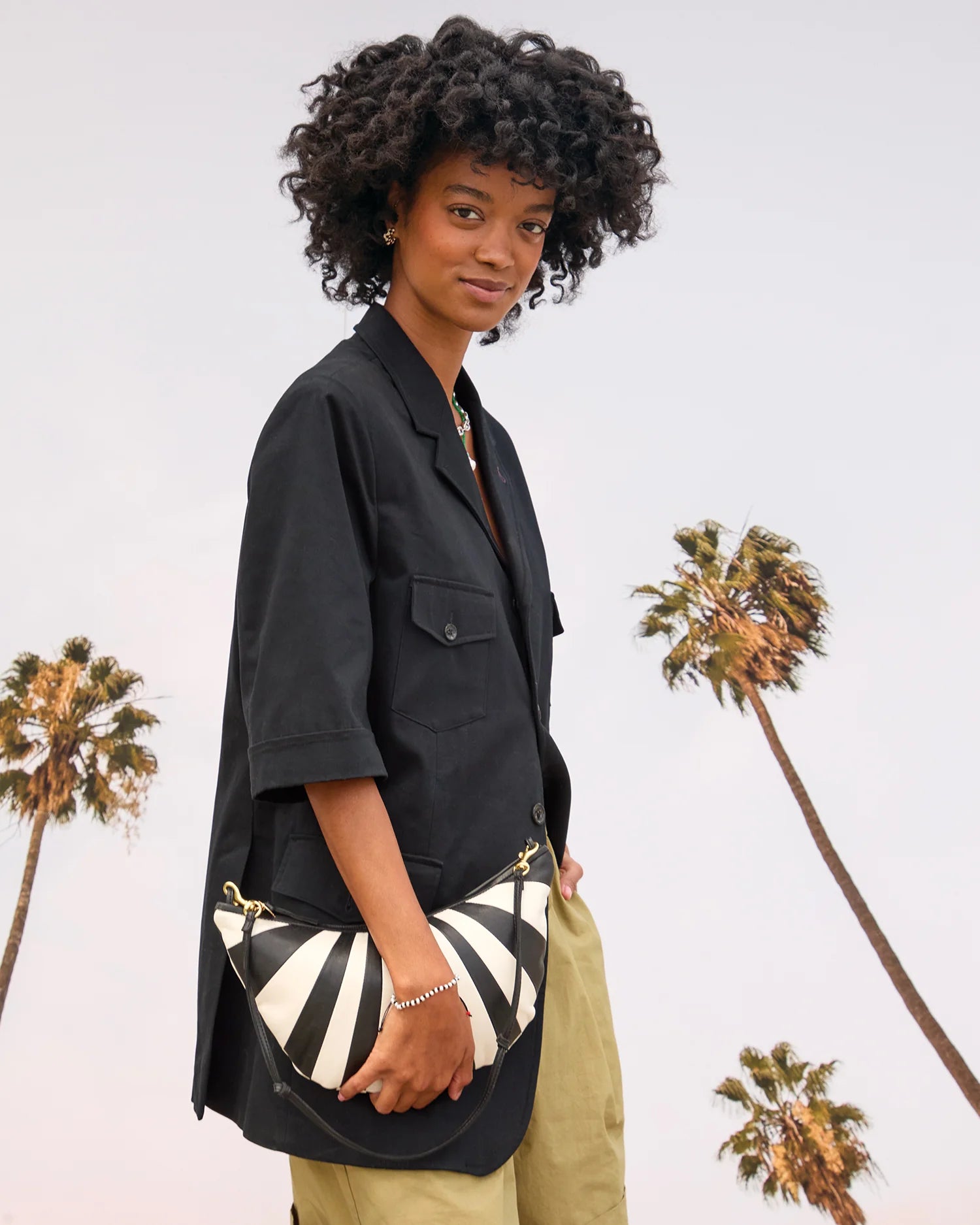 Clare V Lune Black and Cream Sunburst HB-SH-NT-100010