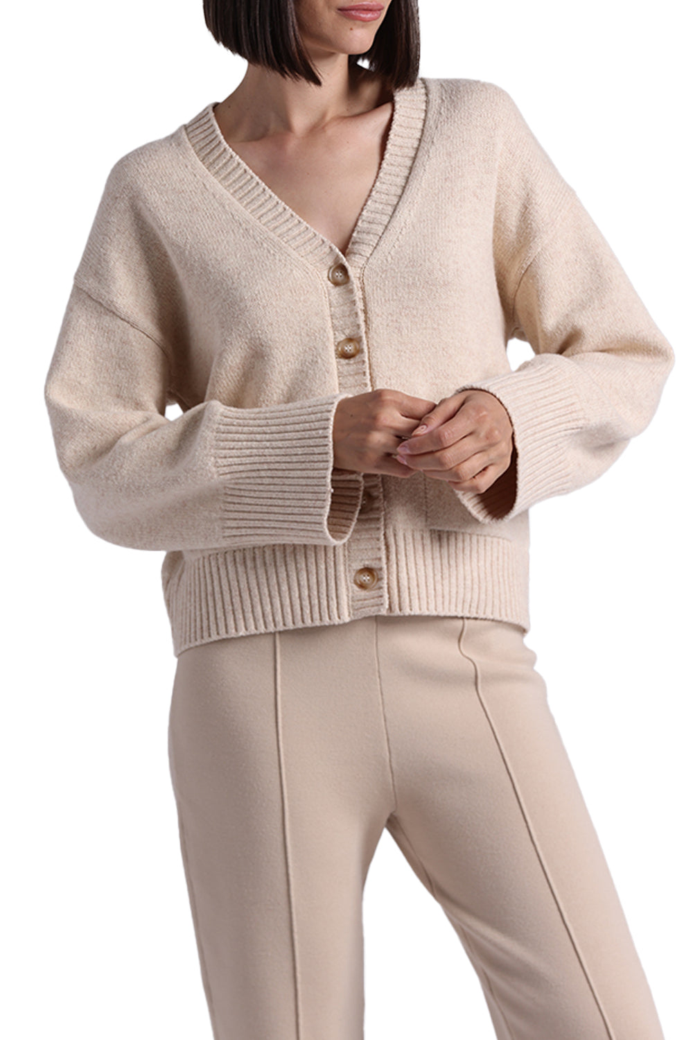 Minnie Rose Luxe Cotton Blend V-Neck Cardigan 97150