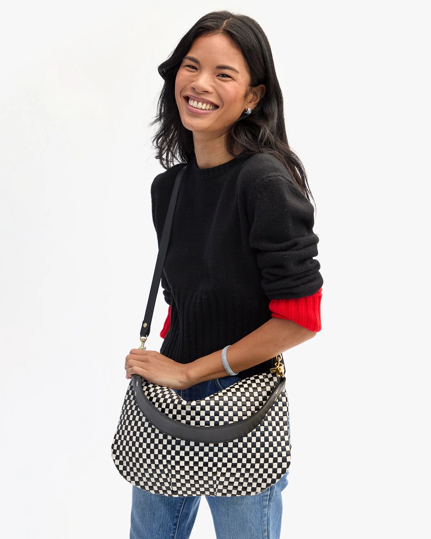 Clare V. Moyen Messenger Woven Checker Black/Cream HB-SH-MY-100053