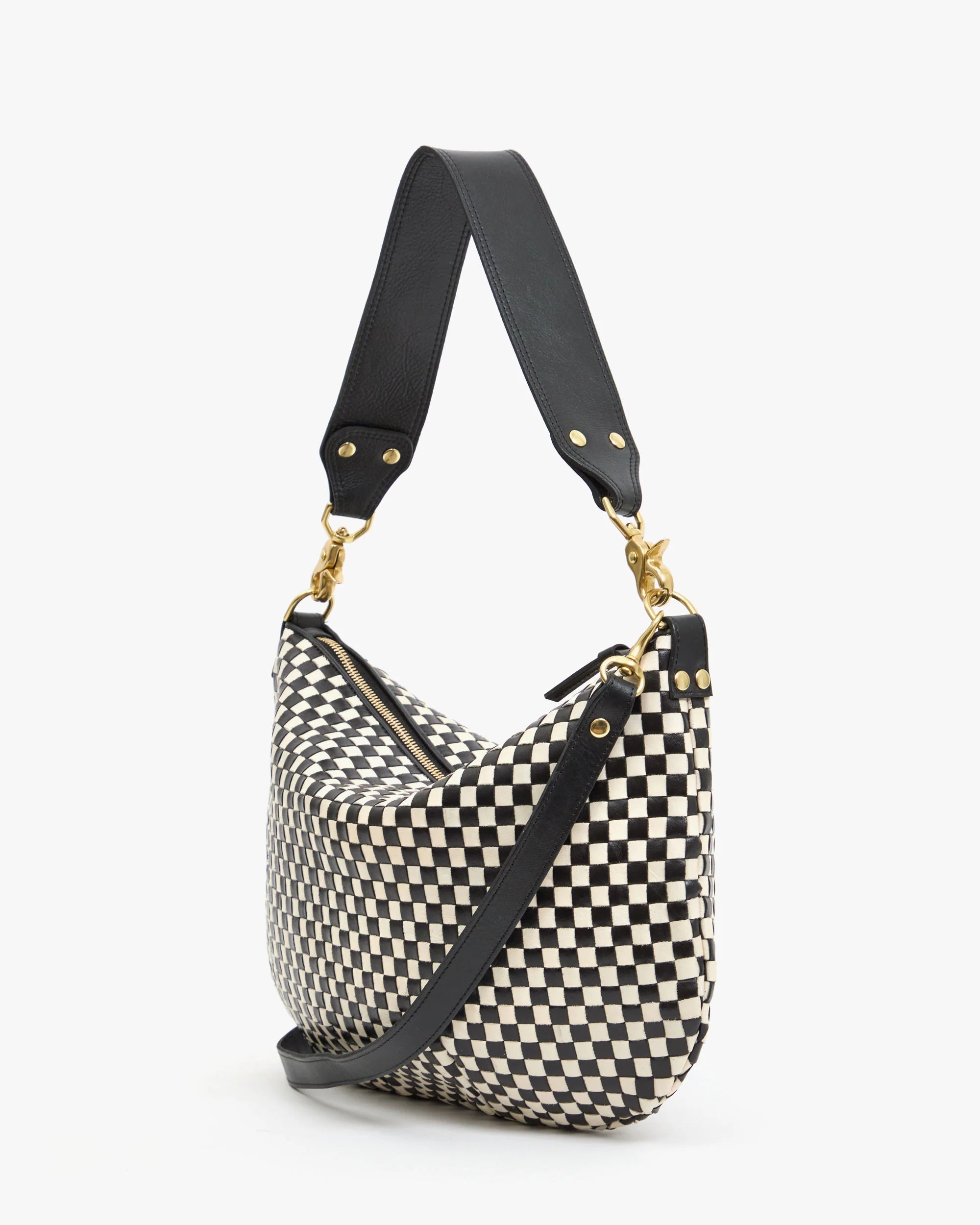 Clare V. Moyen Messenger Woven Checker Black/Cream HB-SH-MY-100053