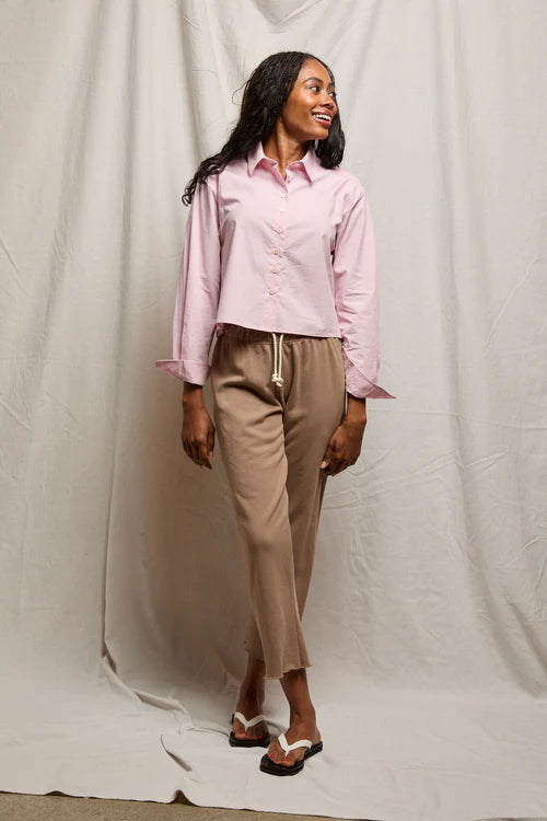 Perfect White Tee Naomi Poplin Long Sleeve Cropped Button Up