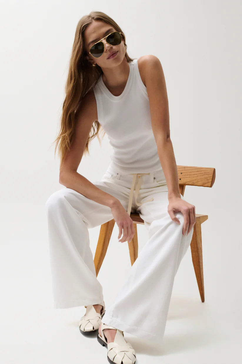 Pistola Jadyn Mid Rise Drawstring Palazzo Jean Optic White