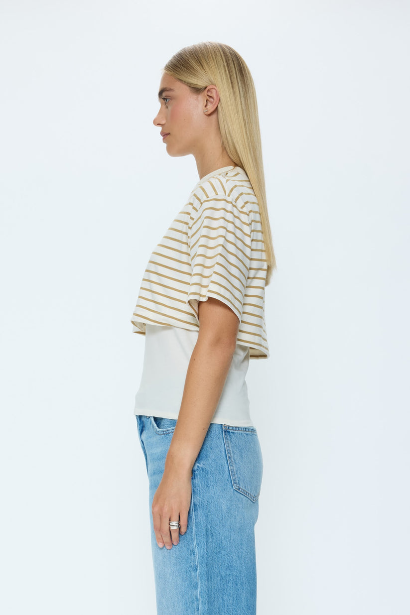 Pistola Camryn Boxy Tee Overlay - Tannin Ecru Stripe