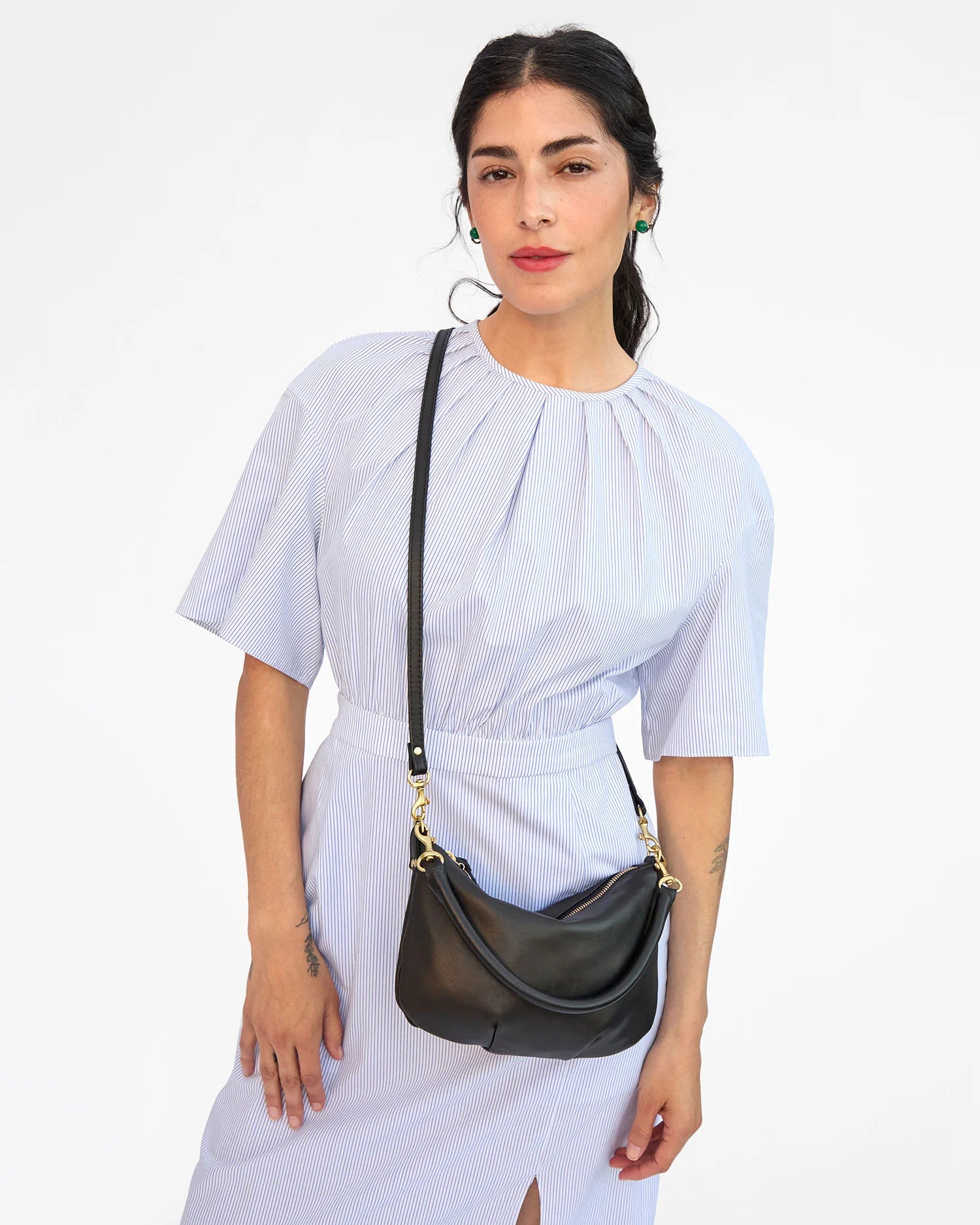 Clare V. Petit Moyen Messenger Italian Nappa Black HB-SH-MB-100006