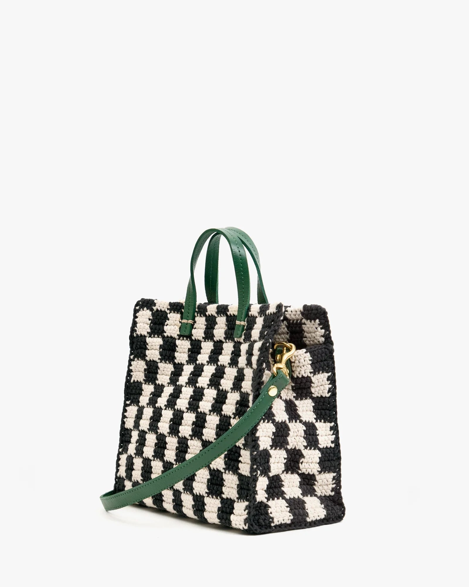 Clare V. Petit Summer Simple Tote Mini Crochet Checker Black/Cream HB-CB-TS-100038