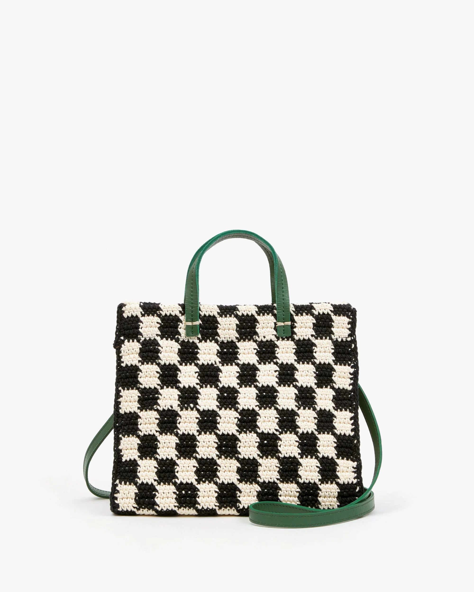 Clare V. Petit Summer Simple Tote Mini Crochet Checker Black/Cream HB-CB-TS-100038