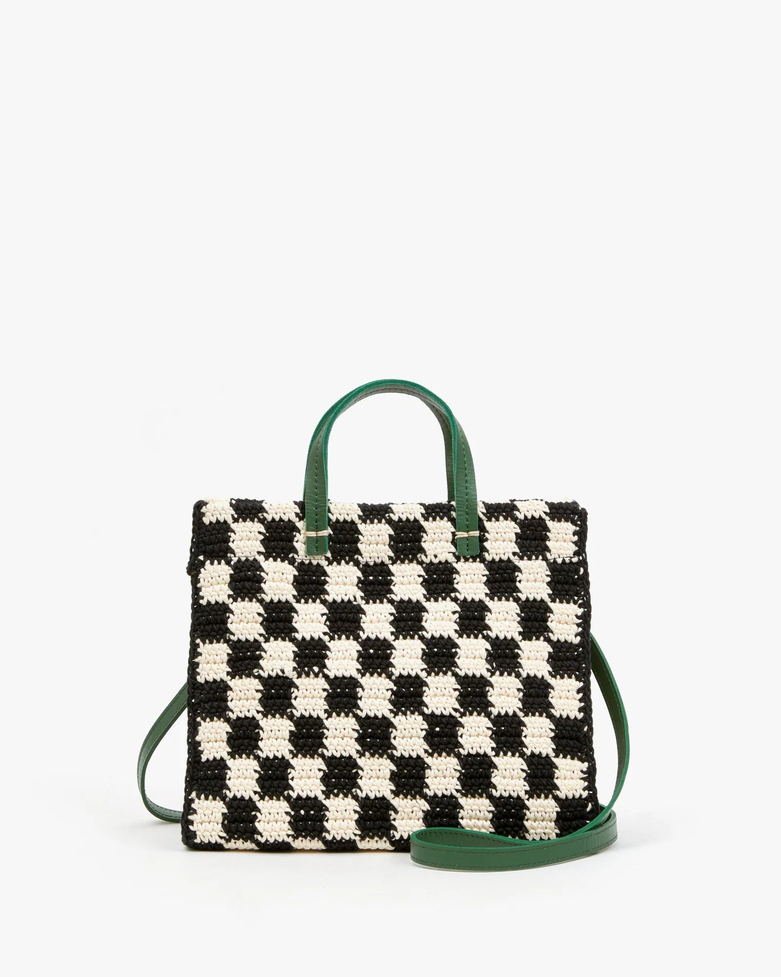 Clare V. Petit Summer Simple Tote Mini Crochet Checker Black/Cream HB-CB-TS-100038
