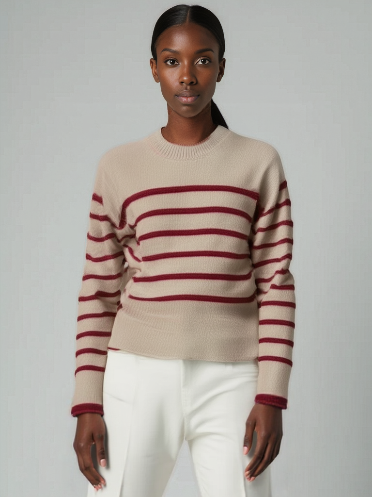 Velvet Lucia Striped Cotton/Cashmere Crewneck Sweater