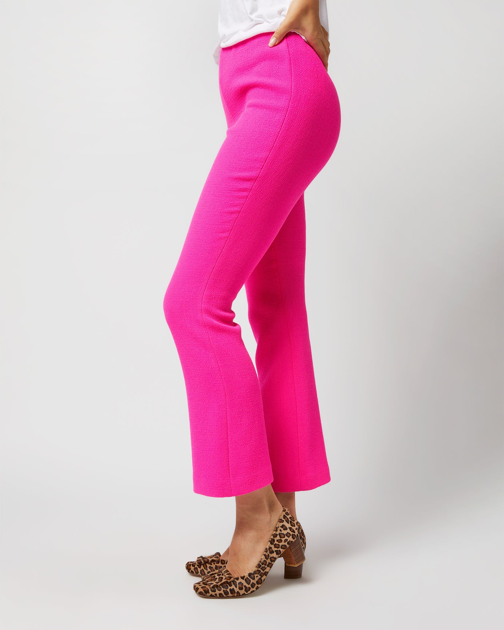 Ann Mashburn Faye Flare Cropped Pant in Fluorescent Pink Stretch Wool Crepe