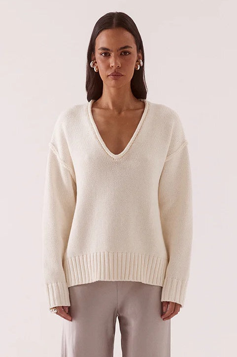 Sovere Lane Plunge Sweater Cream 1
