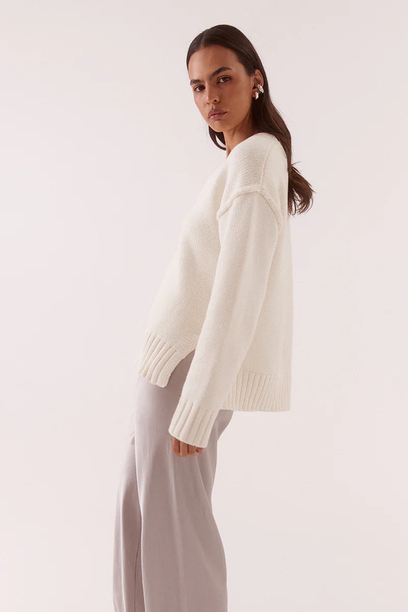 Sovere Lane Plunge Sweater Cream 3