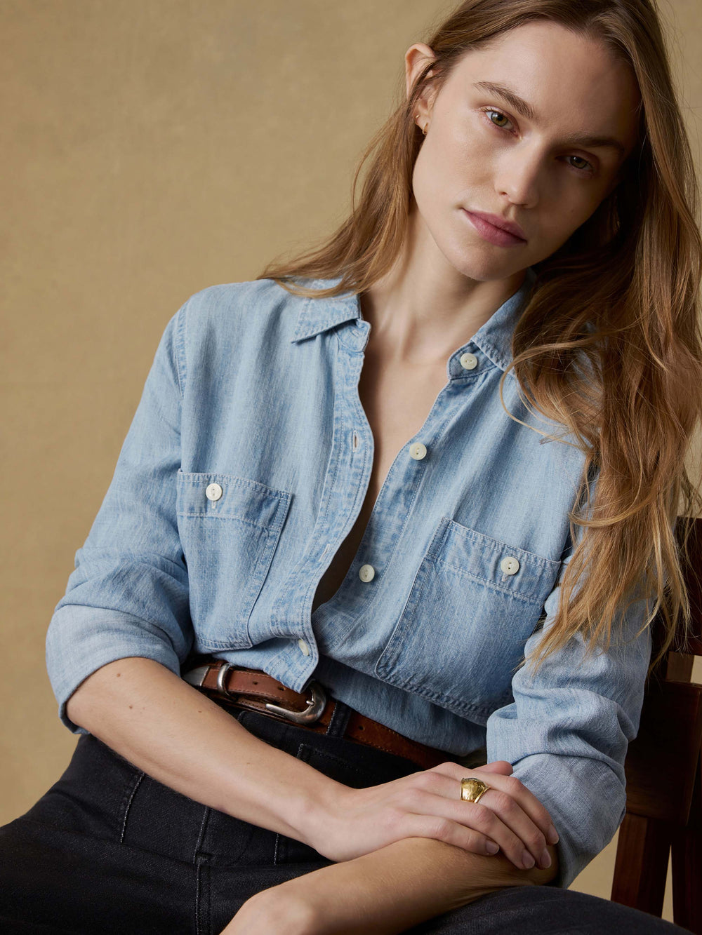Faherty Tried & True Chambray Classic Shirt - Mid Wash