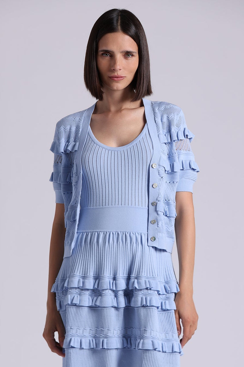 Minnie Rose Pointelle Ruffle Cropped Cardi