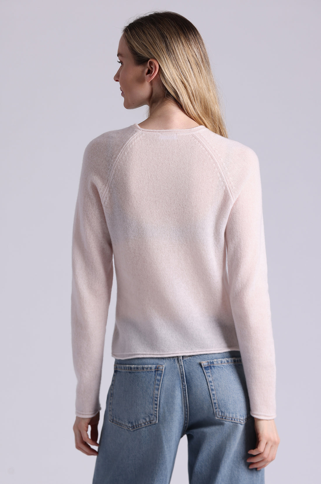 Minnie Rose Cashmere Raglan Crew With Rolled Trim