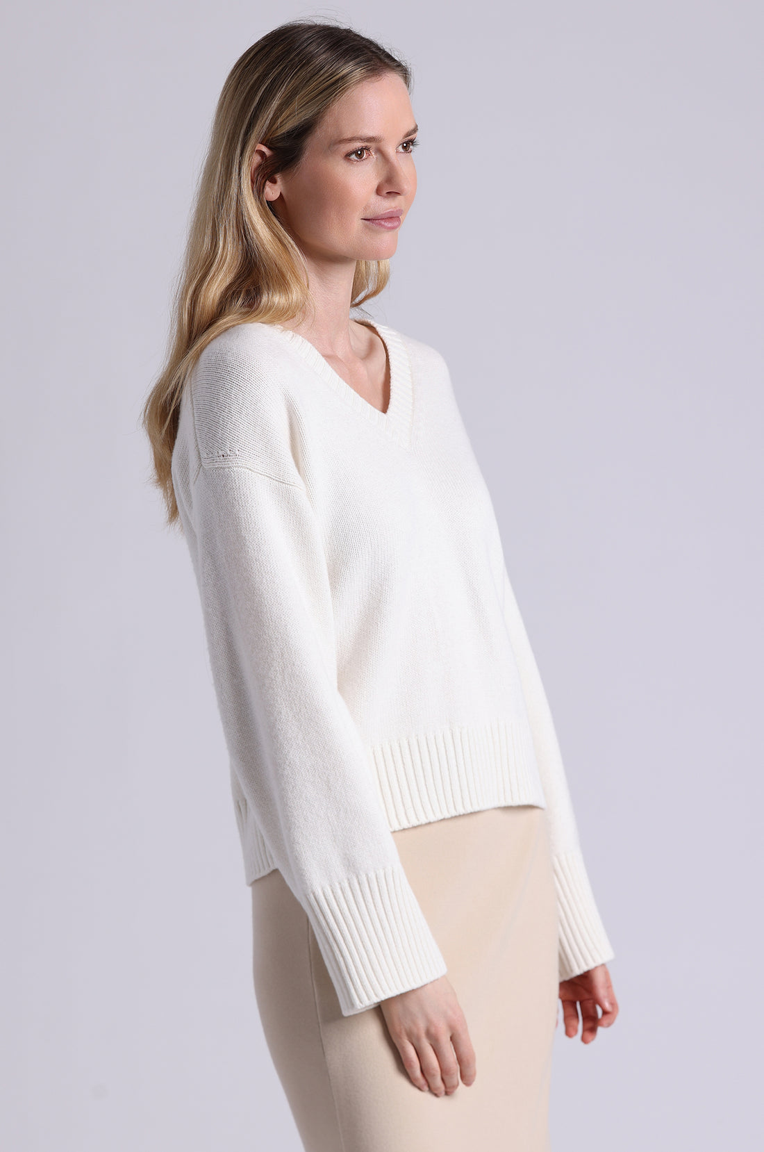 Minnie Rose Luxe Cotton/Cashmere Boxy V Neck 9739