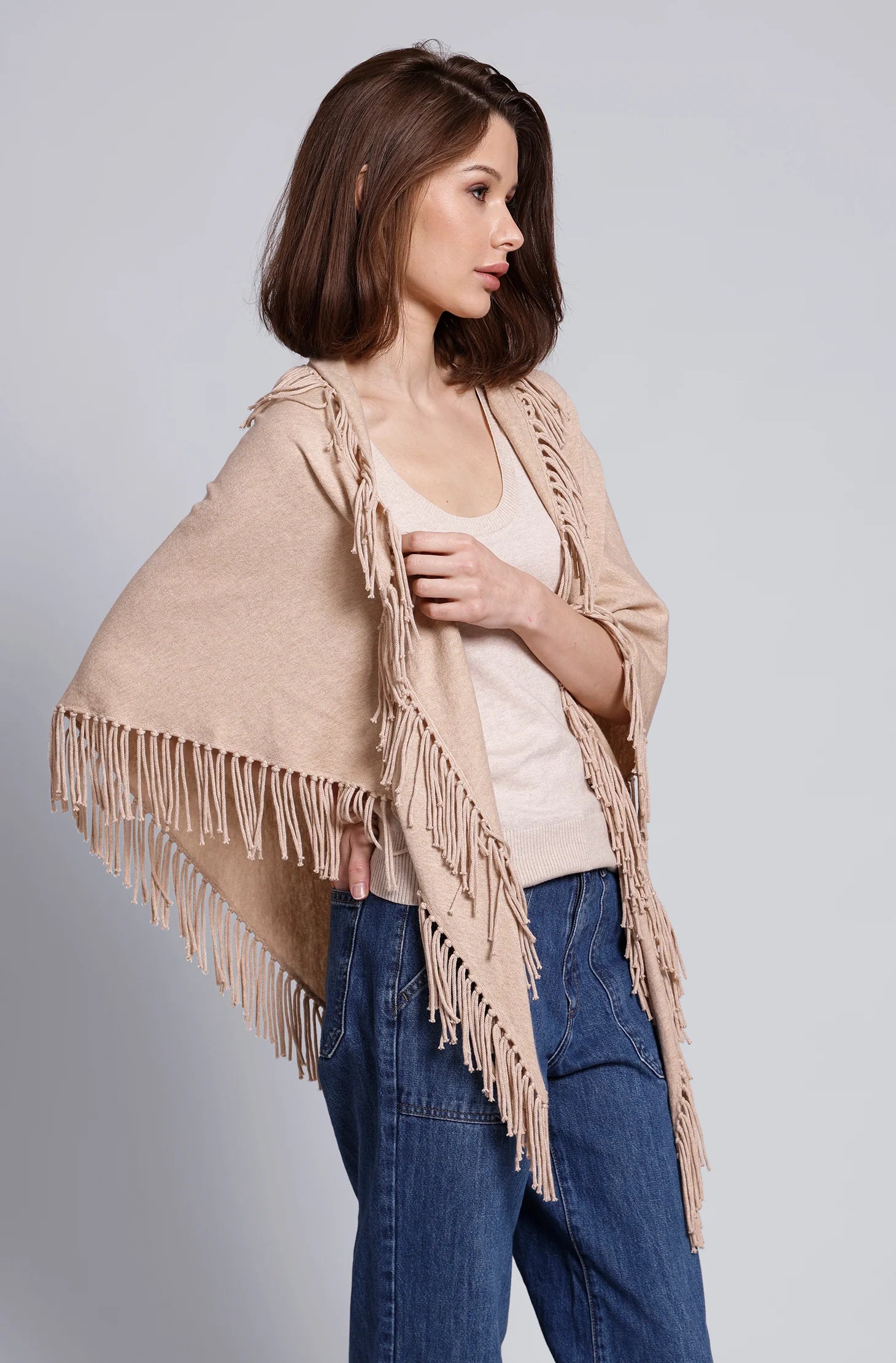 Minnie Rose Cashmere Fringe Shawl
