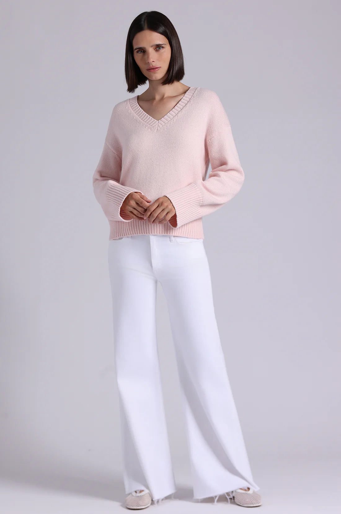 Minnie Rose Luxe Cotton/Cashmere Boxy V Neck 9739