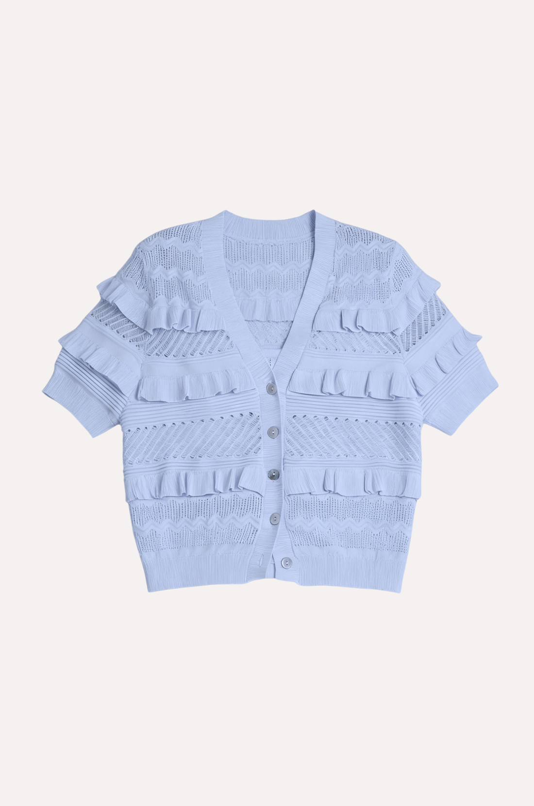 Minnie Rose Pointelle Ruffle Cropped Cardi
