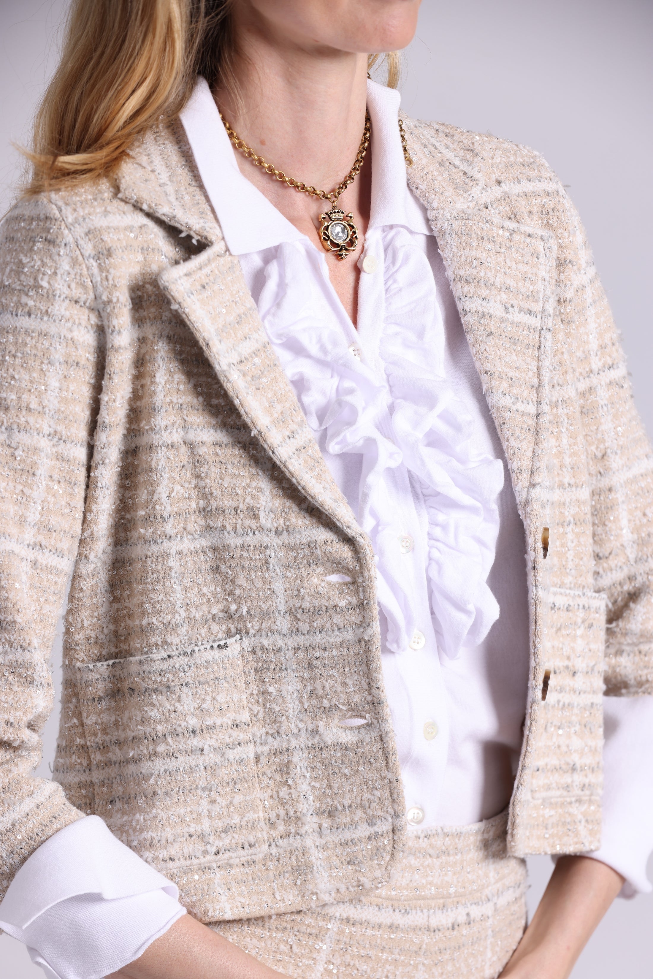 Minnie Rose Viscose Tweed Shrunken Blazer