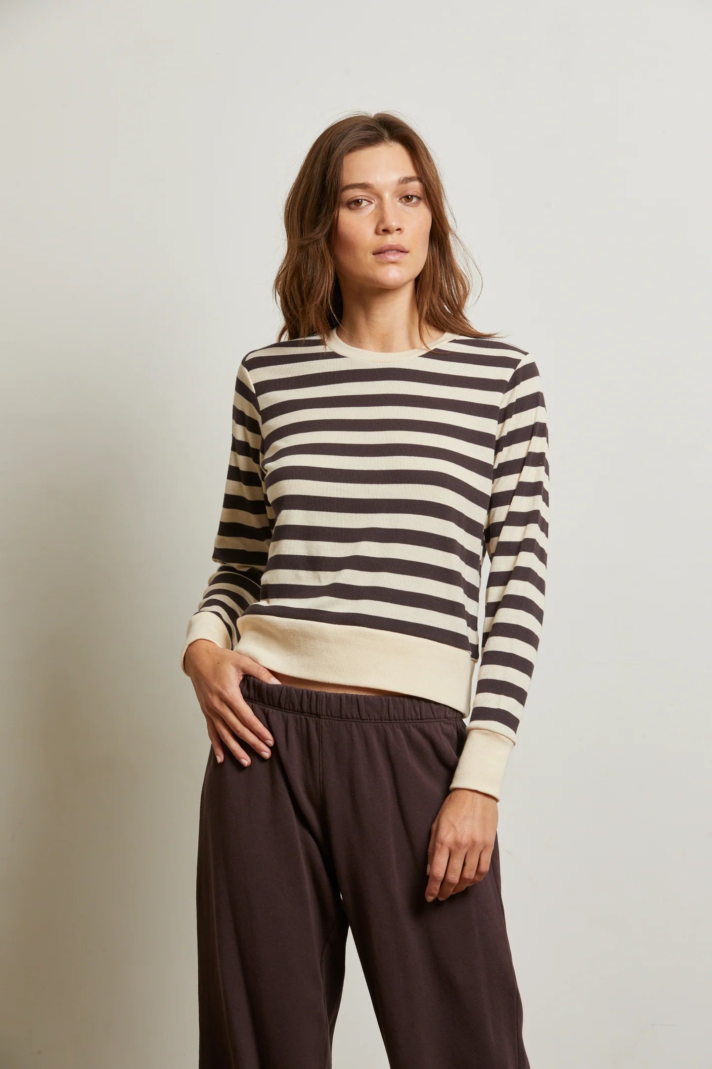 Perfect White Tee Stef Stripe Luxe Rib Pullover Sweatshirt