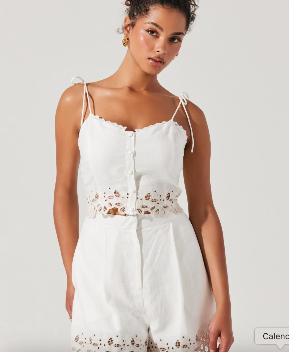 ASTR The Label Kiya Linen Embroidered Top