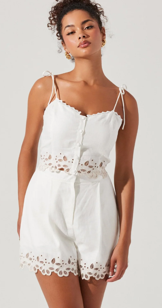 ASTR The Label Kiya Linen Embroidered Top