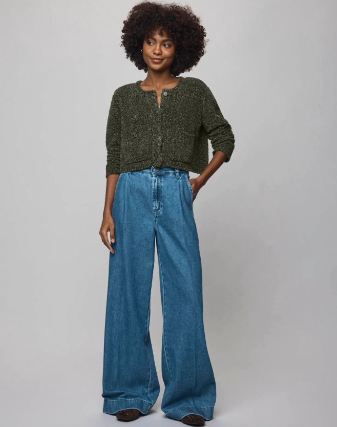 Splendid Andrea Crop Cardigan in Green Spruce RS4K861